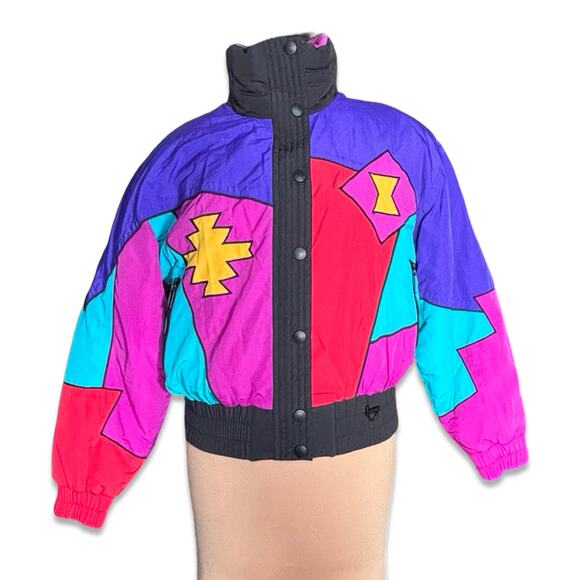 Vintage Jackets & Blazers - Vintage Head Tyrolia Skiwear Abstract Southwestern Colorblock Ski Jacket 90s